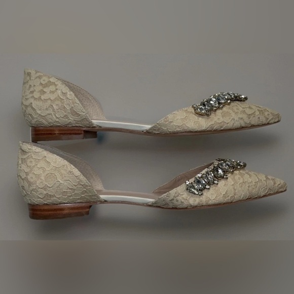 New Cecilia New York Rhinestone Lace Flats Shoes Wedding Sz 8.5 Ivory Cream $245 - Picture 5 of 12